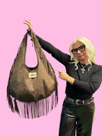 Lumina Moon bag scamosciata con frange