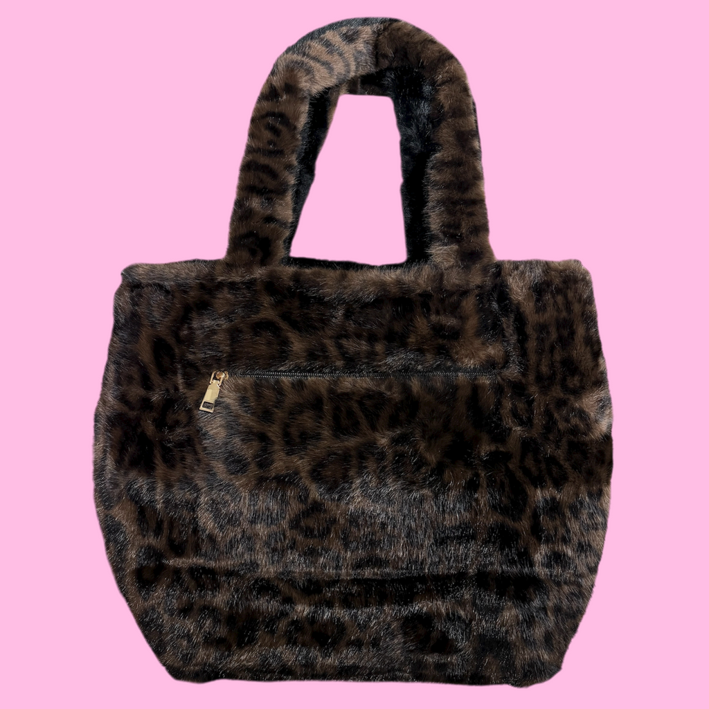Borsa Fluffy Leopard Black