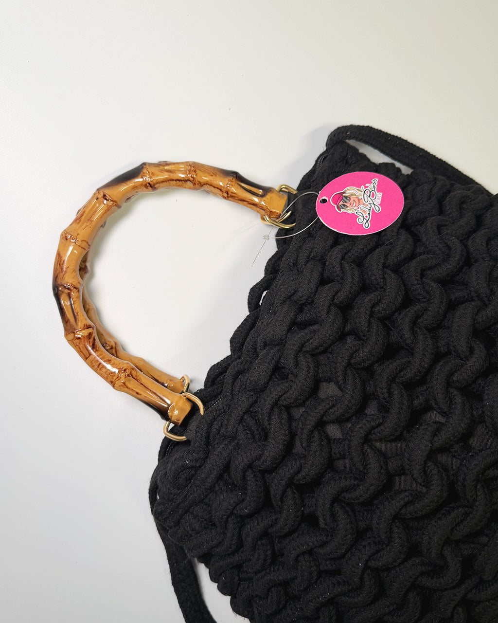 Borsa Bambù in fettuccia intrecciata - Black