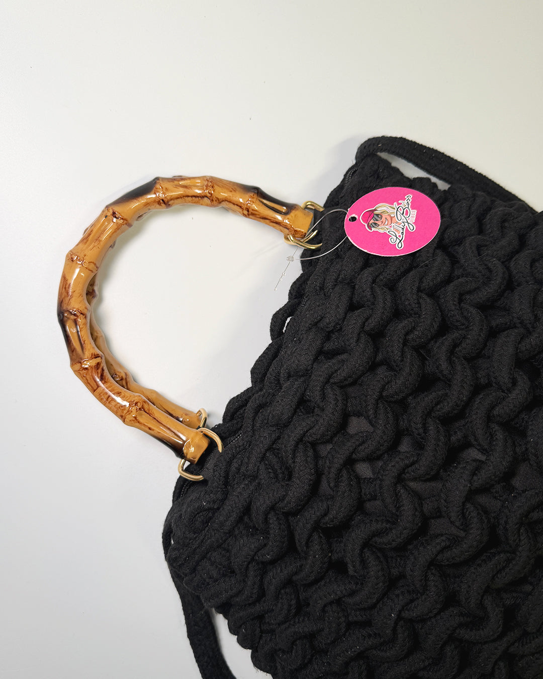 Borsa Bambù in fettuccia intrecciata - Black