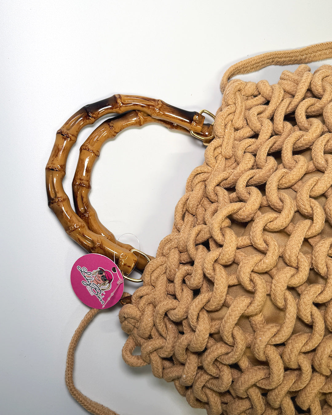 Borsa Bambù in fettuccia intrecciata - Beige