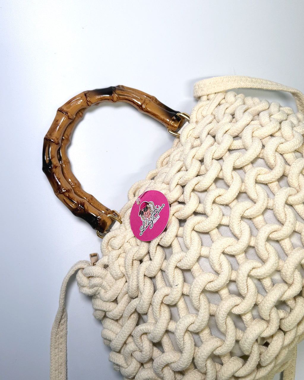 Borsa  Bambù in fettuccia intrecciata - White